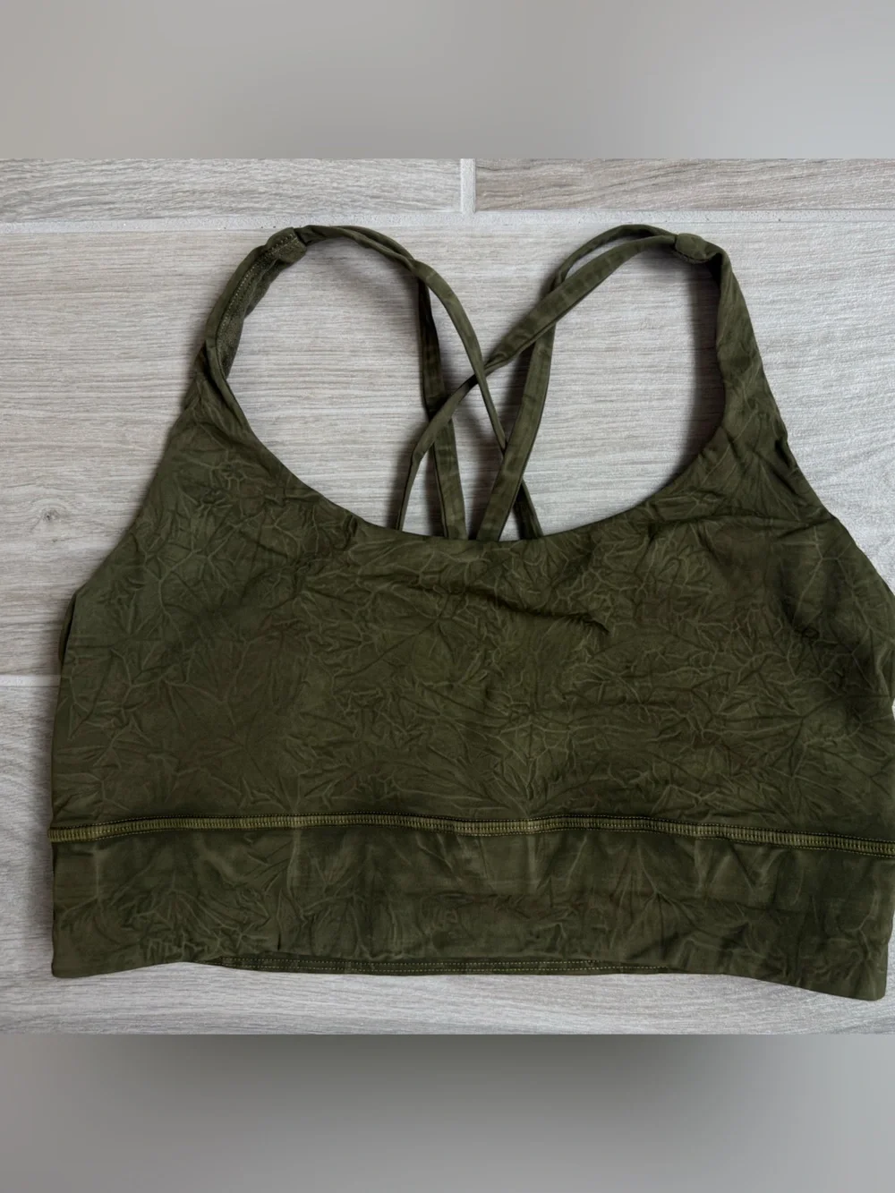 Lululemon Womens 10 Energy Bra Longline Nulux Wash Ice Wash Moss Green Athletic